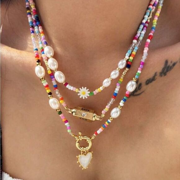 Colorful Beaded Necklace Heart Pendant N819 - Picture 2 of 8